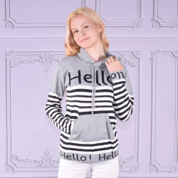 Дамски плетен суитшърт Hello в сиво и черно Дамски плетен суитшърт Hello в сиво и черно
