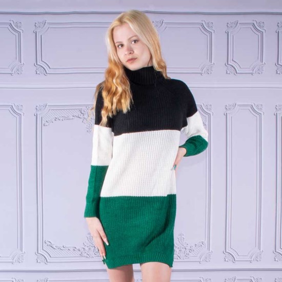 Дамски плетен пуловер тип туника в два цвята Белла
