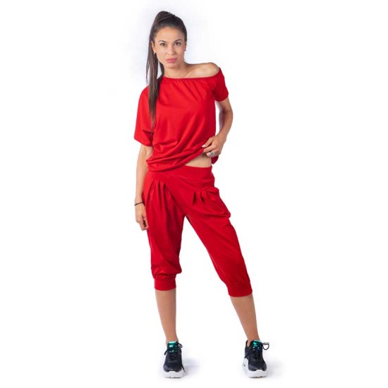 Спортен дамски комплект с потур в цвят червен
