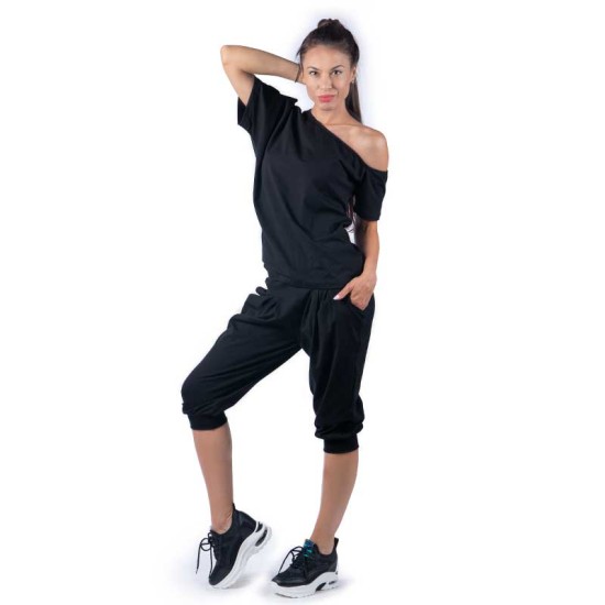 Спортен дамски комплект с потур в цвят черен
