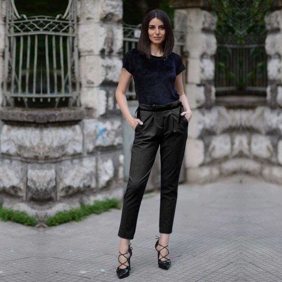 Хитов дамски панталон с плоха в черно