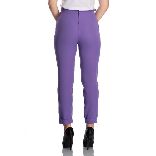 Хитов дамски панталон с колан панделка в цвят лилав