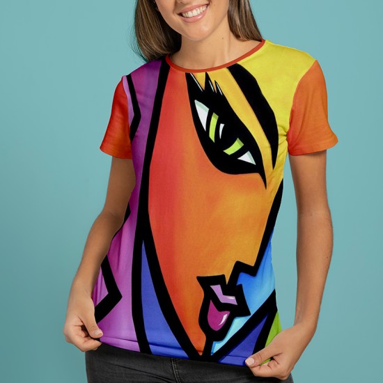 Уникална дамска тениска с авторски 3D дизайн Colorful face