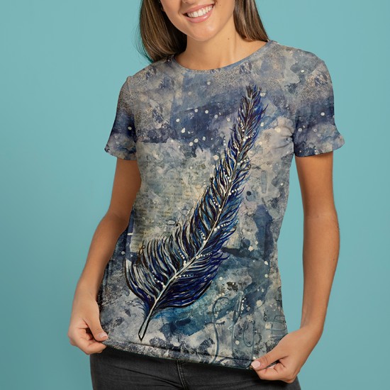 Уникална дамска тениска с авторски 3D дизайн Feather