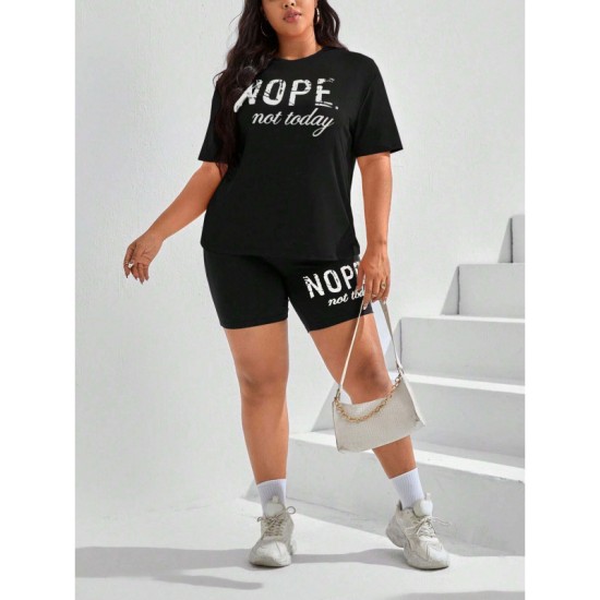 Дамски спортен комплект клин и широка тениска Nope в черно