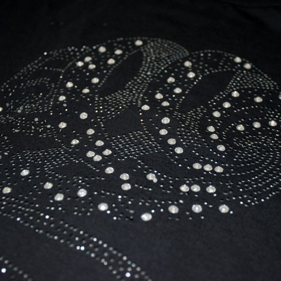 Черна дамска туника с ресни и декоративни камъни