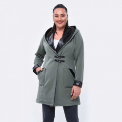 Елегантно дамско палто с качулка есен - зима в резеда