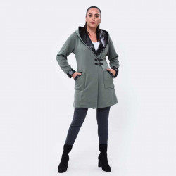 Елегантно дамско палто с качулка есен - зима в резеда