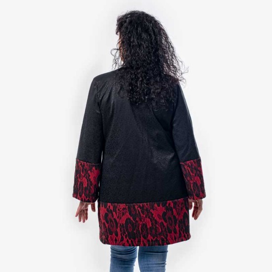 Елегантно дамско палто есен - зима в черно и червено Адел