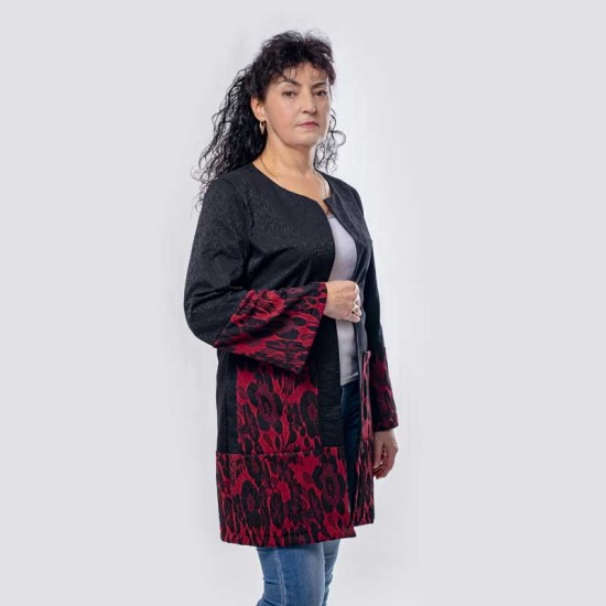 Елегантно дамско палто есен - зима в черно и червено Адел