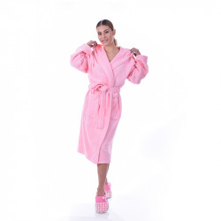 Луксозен халат за баня с качулка и джобове - цвят розов