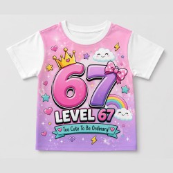 Детска тениска за момиче с цветен принт  "67" - 14294