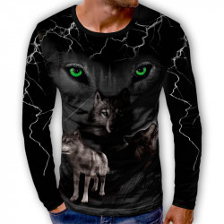 3D мъжка блуза принт вълк зеленоок