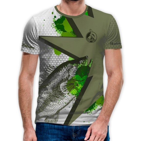 3D мъжка тениска FISHING Green
