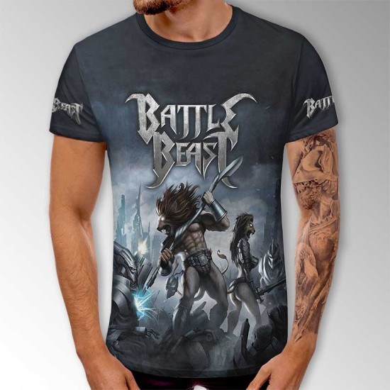 3D мъжка тениска с принт Battle Beast