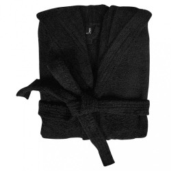 Луксозен мъжки халат за баня с джобове и качулка - Маер цвят черен