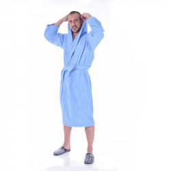 Луксозен мъжки халат за баня с качулка и джобове - Маер цвят син