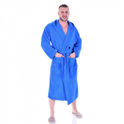 Луксозен мъжки халат за баня с качулка и джобове - Маер цвят тюркоаз