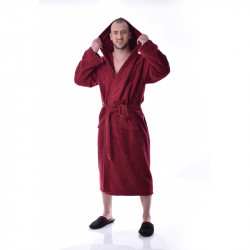 Луксозен мъжки халат за баня с качулка и джобове - Маер цвят червен