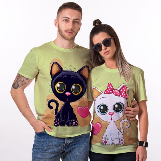 Комплект тениски за влюбени двойки Котараци
