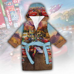 Детски халат за баня с джобове и качулка с анимация 10777 Детски халат за баня с джобове и качулка с анимация 10777