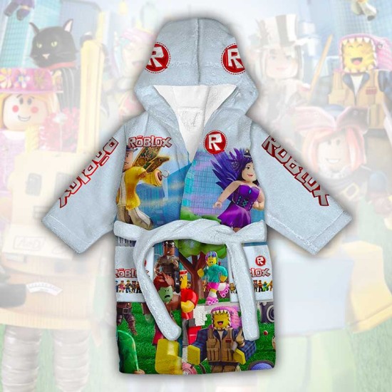 Детски халат за баня с джобове и качулка с анимация 10896