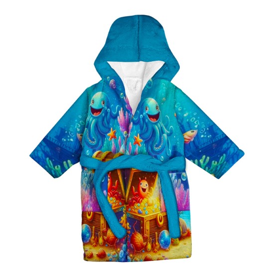 Детски халат за баня с реалистичен дизайн "Морско дъно" 14209 - Българско производство