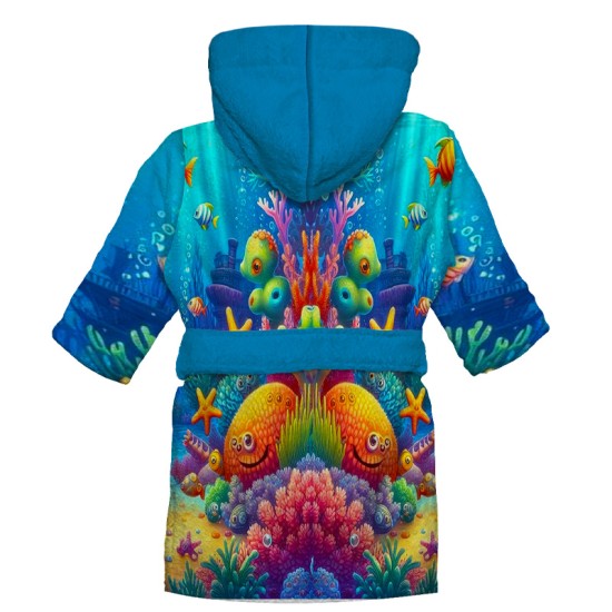 Детски халат за баня с реалистичен дизайн "Морско дъно" 14209 - Българско производство