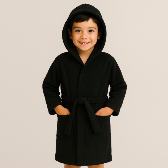 Детски памучен халат в черен цвят