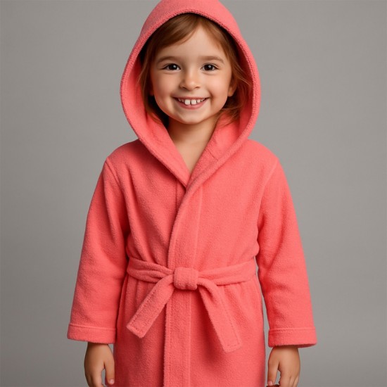 Детски едноцветен халат в цвят диня