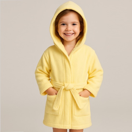 Детски памучен халат в жълт цвят