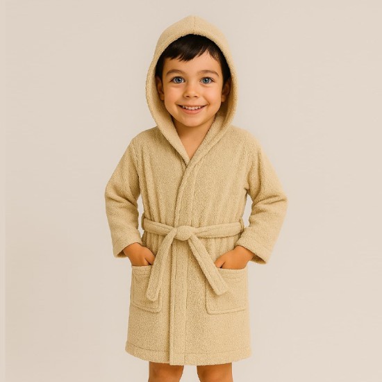 Детски памучен халат в бежов цвят