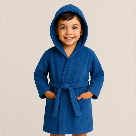Детски памучен халат в тъмносин цвят