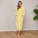Луксозен халат за баня с качулка и джобове - цвят лимон