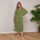 Луксозен халат за баня с качулка и джобове - цвят Тъмнозелен