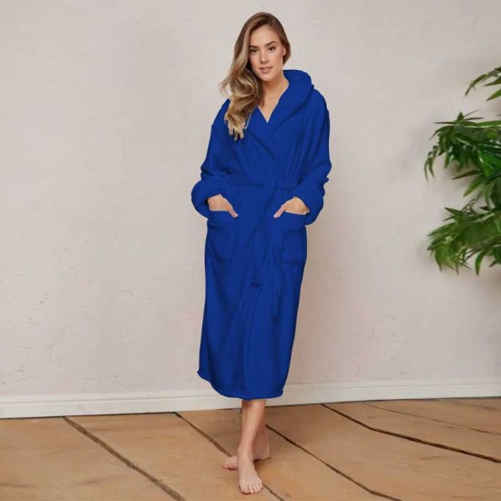 Луксозен халат за баня с качулка и джобове - цвят Тюркоаз