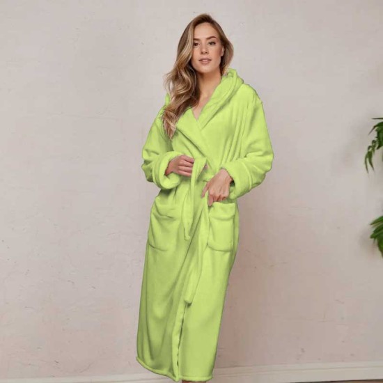 Луксозен халат за баня с качулка и джобове - цвят Тревисто зелен