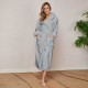 Луксозен халат за баня с качулка и джобове - цвят Сребърно сиво