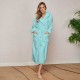 Луксозен халат за баня с качулка и джобове - цвят Перлено синьо