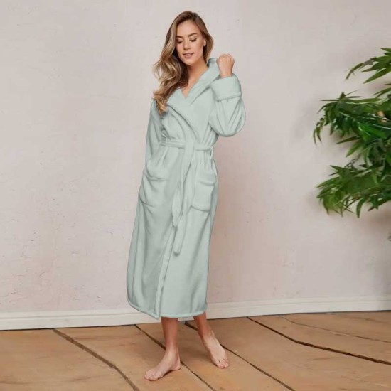 Луксозен халат за баня с качулка и джобове - цвят Тюркоазен пастел