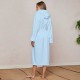 Луксозен халат за баня с качулка и джобове - цвят светлосин