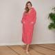 Луксозен халат за баня с качулка и джобове - цвят корал