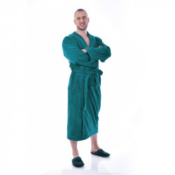 Луксозен мъжки халат за баня с качулка и джобове - Маер цвят петрол