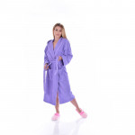 Луксозен халат за баня с качулка и джобове - цвят светло лилав