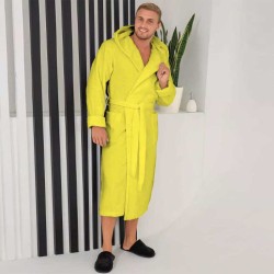Луксозен мъжки халат за баня с джобове и качулка - Маер цвят Яркожълт Луксозен мъжки халат за баня с джобове и качулка - Маер цвят Яркожълт
