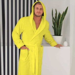 Луксозен мъжки халат за баня с джобове и качулка - Маер цвят Яркожълт Луксозен мъжки халат за баня с джобове и качулка - Маер цвят Яркожълт