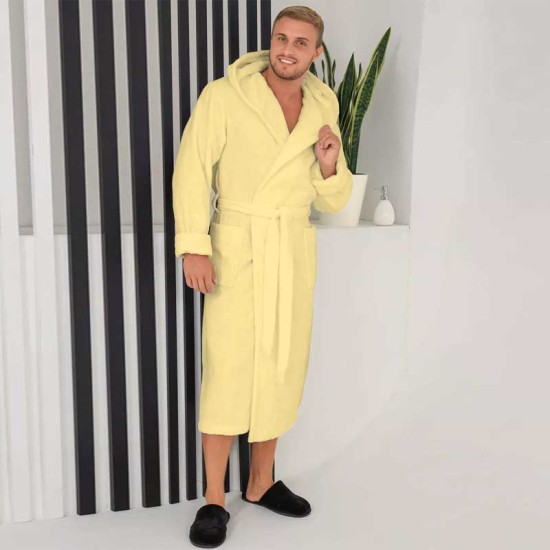 Луксозен мъжки халат за баня с джобове и качулка - Маер цвят Жълт