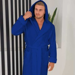 Луксозен мъжки халат за баня с качулка и джобове - Маер цвят тюркоаз Луксозен мъжки халат за баня с качулка и джобове - Маер цвят тюркоаз