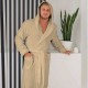 Луксозен мъжки халат за баня с джобове и качулка - Маер цвят Бежов