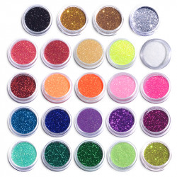 Комплект 24 цвята фин брокат за декорация на маникюр